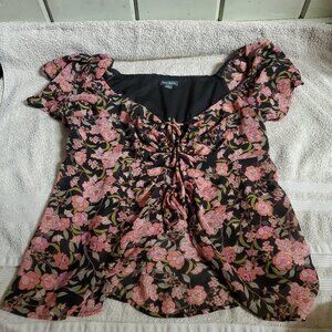 Wild Fable Women's Med Floral Tie-Front Flutter Sleeve Blouse Elastic Stretchy